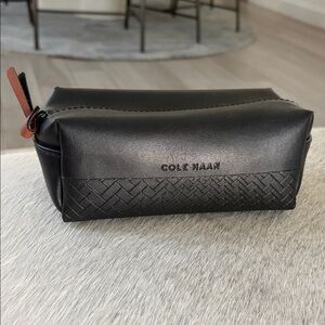Cole Haan Black Leather Toiletry / Dopp Kit – Woven Detail – Travel Grooming Bag